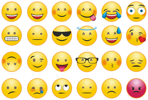 Rows of emoji with different facial expressions. Meant to illustrate our changing emotions.