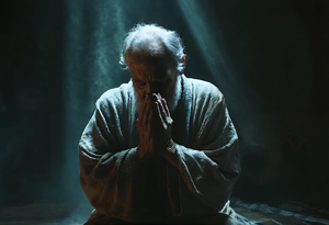 Image of old man praying. Meant to illustrate the importance of focusing on prayer.