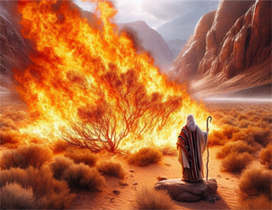 Moses and the burning bush. Meant to illustrate a rendering of God