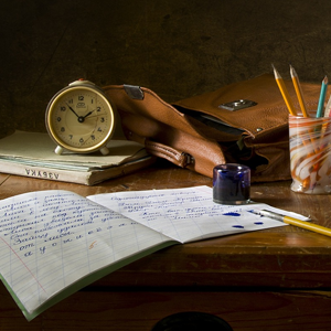 Study materials on a table. Meant to illustrating the study of prayer