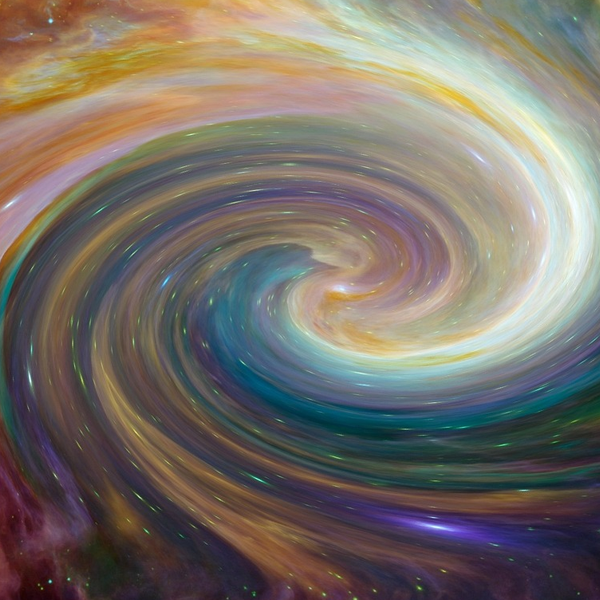 Colorful image of a swirling galaxy. Meant to illustrate the attributes of God