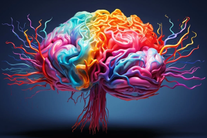 Colorful human brain. Meant to illustrate neuroplasticity, learning and growth